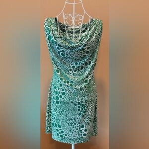 Susana Monaco Green Abstract Print Mini Dress Size Small Cowl Neck Sleeveless